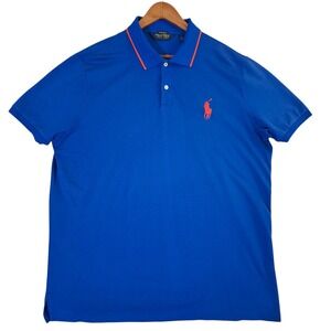 Polo Golf Ralph Lauren Performance Polo Shirt Mens XXL Blue Orange Pony Pro Fit